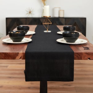 Black Linen Table Runner. Various Sizes Available. Black Table Runner. Minimalist Home Decor. Table Linens. Sustainable. Halloween Decor.