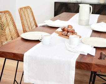 Linen Table Runner in White. Available in Various Sizes. Table Linens. Table Decor. Dining Table Set. Farmhouse decor.Christmas table runner