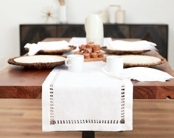 Linen Table Runner in White. Linen Table Runner, Various sizes available. Table Linens. Farmhouse Decor. Farmhouse table.