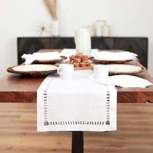Linen Table Runner in White. Linen Table Runner, Various sizes available. Table Linens. Farmhouse Decor. Farmhouse table.