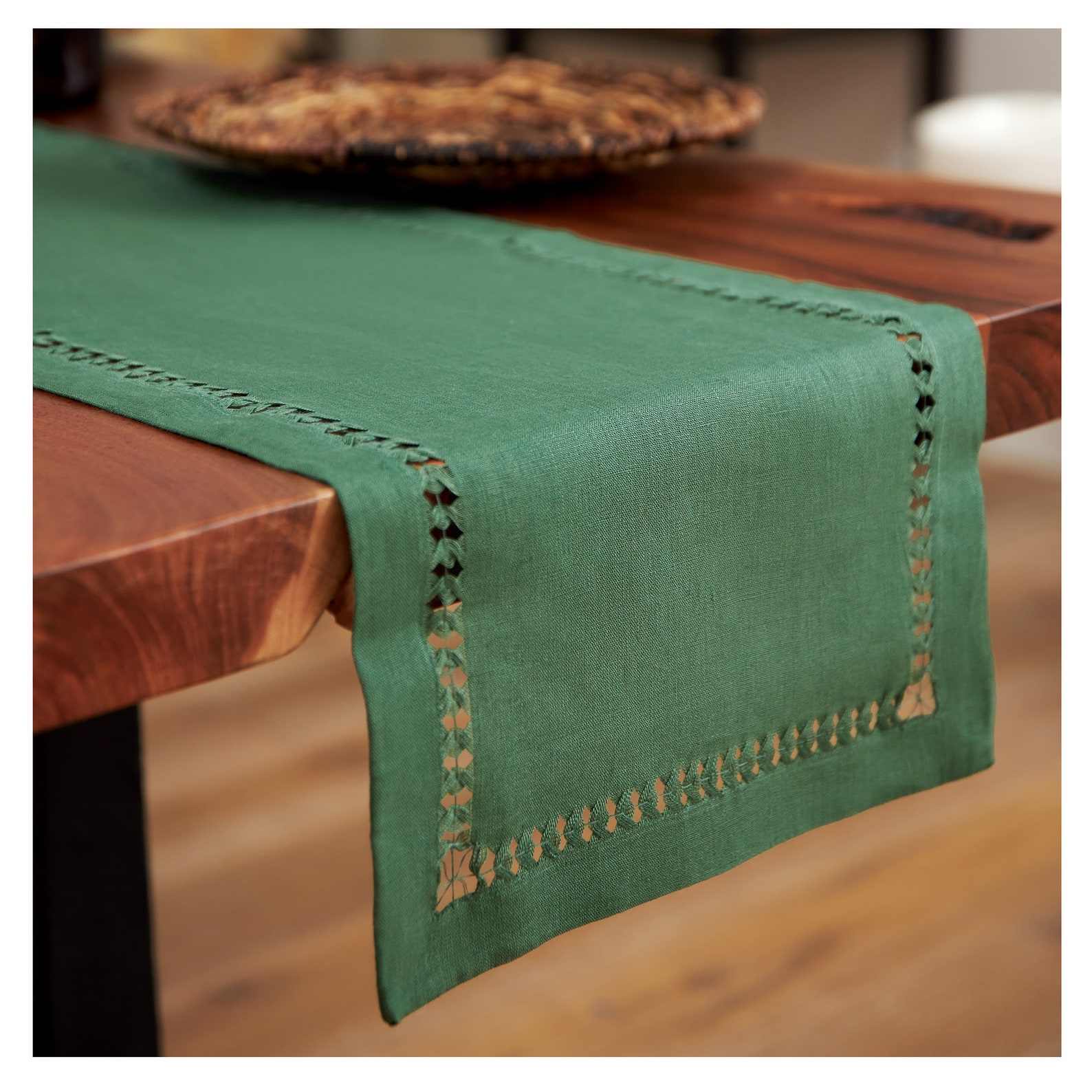 Hemstitched Linen Table Runner in Forest Green. Various sizes Etsy