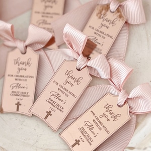 Personalized Rose Gold Acrylic Cross Favor Tag: Baptism, Christening