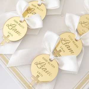 Gold Personalized Cross Name Tag, Acrylic Mirror Baptism Tag, Lettering Name Logo, Mi Bautizo Tag, Baptism Cross Tag, Christening Favors Tag