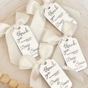 Silver With White Ribbon Wedding Name Tag, Save The Date Tag, Wedding Gift Tag, Thank You Tags, Wedding Tags For Favors, Custom Name Tag