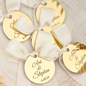Personalized Wedding Mirror Tags, Custom Round Acrylic Favor Tags, Gold Silver Rose Gold Tags, Save The Date Gift Tag, Wedding Favor Tag
