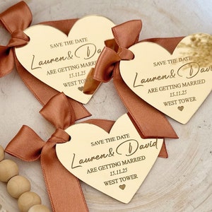 Personalized Heart Mirror Tag, Custom Wedding Favor Tag, Nikkah Gift Label, Engagement Name Tag, Anniversary Thank You Tag, Wedding Gift Tag
