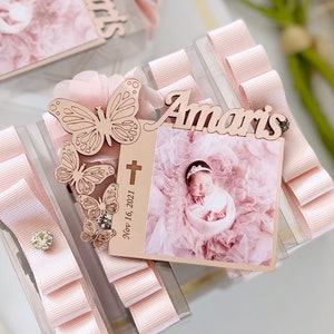 Rose Gold Butterfly Theme Custom Baptism Photo Frame Magnet, First Birthday Picture Frame Party Favor, Baptism Favors, 1st Birthday Favors image 1