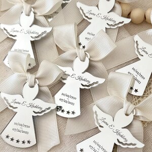 Personalized Baptism Favor Tag, Acrylic Mirror Silver Angel Tags, Thank You Tag, Baptism Tags for Favor, Mi Bautizo Tag, Custom Baptism Name