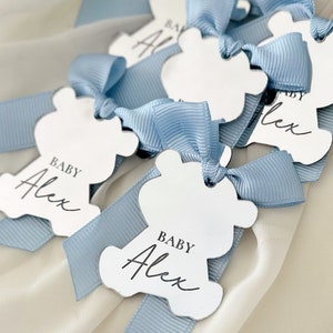 Personalized Teddy Bear Acrylic Mirror Tags, Baby Name Gift Tag, Baptism Birthday Thank You Tags, Teddy Bear Baby Shower Favor Tags