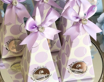 Lilac Candy Box, Personalized Chocolate Box, Cone Box Favors, Birthday Box, Empty Gift Box, Baptism Candy Box, Baptism Table Decoration