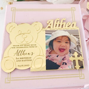 Teddy Bear Photo Frame Magnet, Teddy Bear First Birthday Frame, Personalized Gift, Baptism Favors, Birthday Favors, Thank You Beary Much