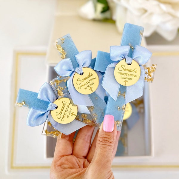 Blue Gold Handmade Epoxy Resin Baptism Gift, Baptism Magnet Favors For Boy And Girl, Christening Favors, Mi Bautizo, Holy Communion Favors,