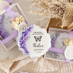 Lilac Butterfly Quinceanera Magnet Favors: Personalized Sweet 16 Gift