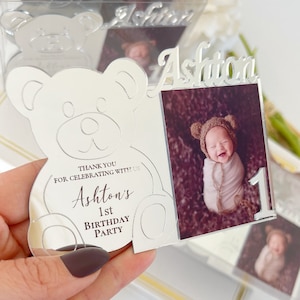 Bomboniere per compleanno orsetto, calamita per cornice per foto del primo compleanno, grazie mille orsetto, regalo personalizzato, bomboniere per battesimo, bomboniere per baby shower