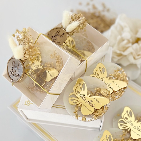 Benutzerdefinierte Gold Taufe Magnet Gunst, Schmetterling Gastgeschenk, Schmetterling Thema Taufe Dekorationen, Taufgeschenk für Mädchen, Taufbevorzugung
