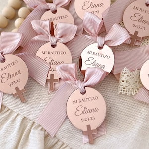 Baptism Thank You Tags Pink, Mi Bautizo Favor With Cross, Christening Gift Tag, Custom Mirror Acrylic Baptism Gift Tag, Confirmation Tag