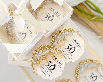 Anniversary Party Favors, White and Gold Party Decor, Birthday Magnet, Personalized 30th, 40th, 50th, 80th, 90th, 100th Birthday Party Favor