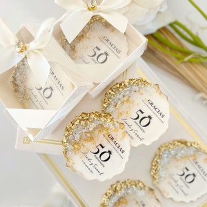 Anniversary Party Favors, White and Gold Party Decor, Birthday Magnet, Personalized 30th, 40th, 50th, 80th, 90th, 100th Birthday Party Favor