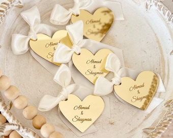 Gold Acryl Spiegel Hochzeit Herz Tag, Benutzerdefinierte Herz Form Tag, Dankeschön-Tag, Hochzeit Namensschild, Valentinstag Tags, personalisierte Geschenkanhänger