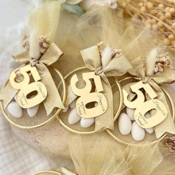 Personalized Gold Birthday Candy Favors: Adult Party Almond with Tulle