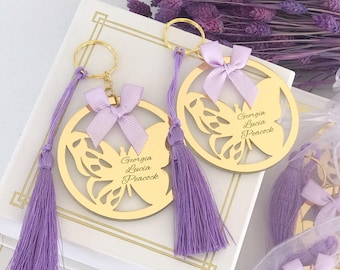 White Butterfly Party Favors Key Chain, Personalized Baby Shower Gift, Welcoming Baby, 1st Birthday Party Favor, Sweet 16, Quinceanera Favor