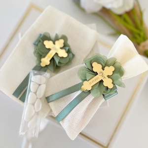 Saga Green Baptism Gift Girl - Boy, Baptism Favors, Baptism Bag With Custom Cross, Mi Bautizo, First Communion Favor, Christening Bag