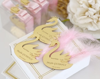 Personalized Gold Swan Magnet Gift, Baby Shower Favor For Guest in Box, Welcoming Baby Favor, Swan Theme Birthday Favors, Swan Party Favors