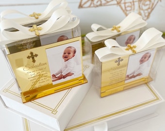 Gold Baptism Photo Frame Favor, Baptism Gift For Boy or Girl, Christening Favors, Mi Bautizo, First Communion Favor, Custom Baptism Frame