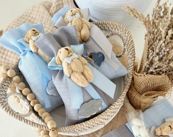 Bolsita personalizada de osito de peluche azul: Recuerdos para baby shower