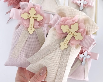 Personalisierte Tasche für Taufe: Kreuzanhänger, elegantes Geschenk zur Taufe
