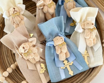 Personalized Teddy Bear Baptism Favor, Baptism Gift, Baptism Favors Girl and Boy, Teddy Bear Baby Shower Gift Bag, Baby Christening Gift