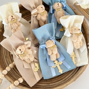 Personalized Teddy Bear Baptism Favor, Baptism Gift, Baptism Favors Girl and Boy, Teddy Bear Baby Shower Gift Bag, Baby Christening Gift