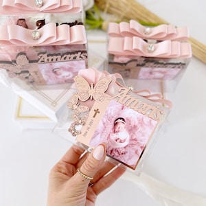 Rose Gold Butterfly Theme Custom Baptism Photo Frame Magnet, First Birthday Picture Frame Party Favor, Baptism Favors, 1st Birthday Favors image 2