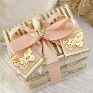 Cioccolato di benvenuto per neonati, regalo di benvenuto a forma di farfalla, bomboniere di cioccolato per baby shower, regalo di cioccolato personalizzato con orsetto di peluche