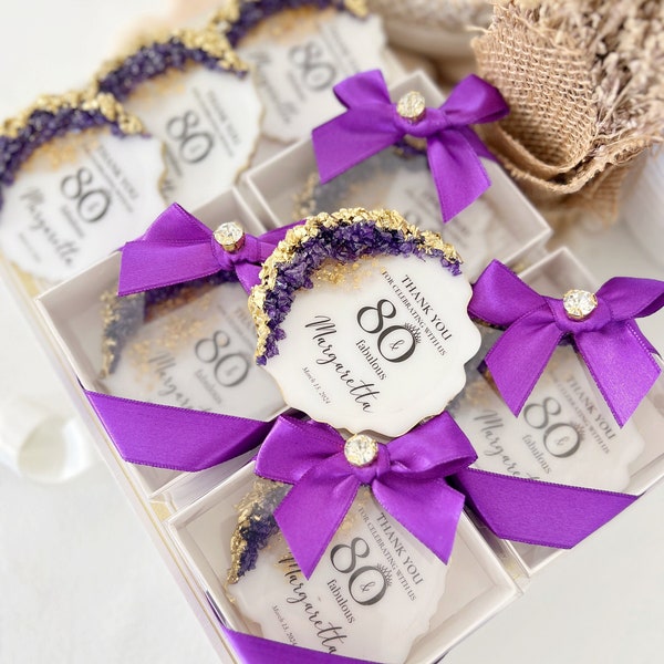 Purple Gold Anniversary Party Favors, Birthday Magnet, Personalized 30th, 40th, 50th, 80th, 90th, 100th Birthday Party Favor, Adult Birthday