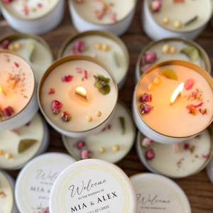 Bomboniere personalizzate con candele per matrimonio, regali per addio al nubilato, regalo di candele di fidanzamento per gli ospiti, bomboniere con candele profumate decorate con fiori secchi