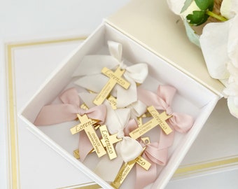 Baptism Favor Tag, Gold Rectangle Name Tag, Cross Baptism Tags, Gold Bless Labels, Lettering Name Logo, Christening Favors, 20pcs Mirror Tag