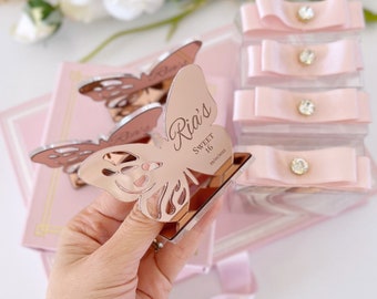 Personalized Rose Gold Butterfly Party Favors, Quinceanera Favors, Sweet 16, Baby Shower Party Gift, Birthday Party Favors, Mis Quince Anos