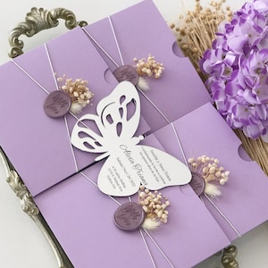 Acrylic Butterfly Quinceañera Invitation: Mis Quince Anos, Sweet 16