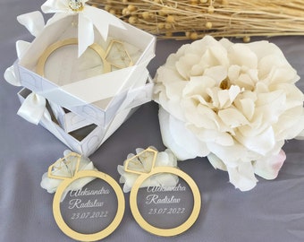 Golden Personalized Luxury Bridal Party Magnet Favors For Guests, Thank You Wedding Gifts in Bulk, Save The Magnet, Custom Wedding Favor,