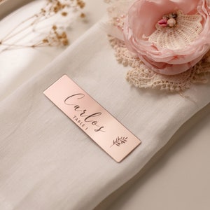 Tarjeta de lugar de boda personalizada, nombre de lugar de mesa en oro rosa, etiqueta de nombre de espejo acrílico, regalos de boda, etiquetas de nombre de boda, decoración de mesa de boda