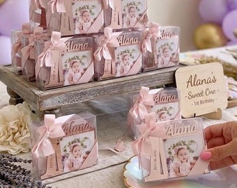 Imanes personalizados para fotos de primer cumpleaños en oro rosa