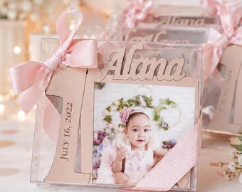Imanes para marcos de fotos de oro rosa para el primer cumpleaños