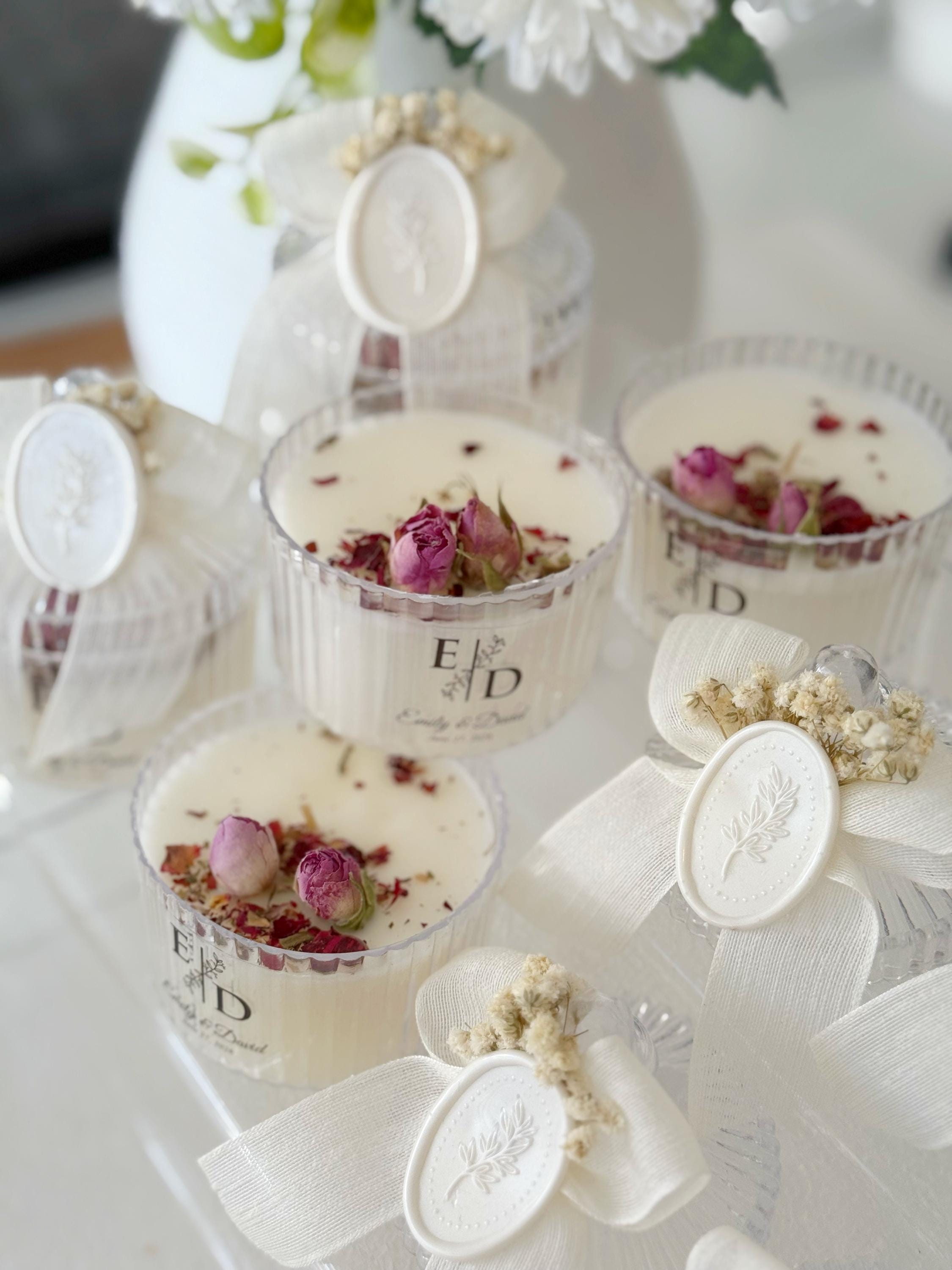 Personalized Wedding Favor Candle: Rose Dried Flowers, Soy Wax - Etsy