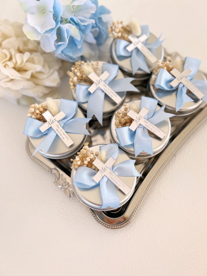 Rose Gold Custom Baptism Candle Favors Christening Candle Etsy