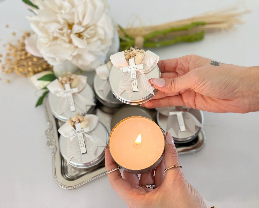 Silver Baptism Candle Favors, First Holy Communion Favors, Christening