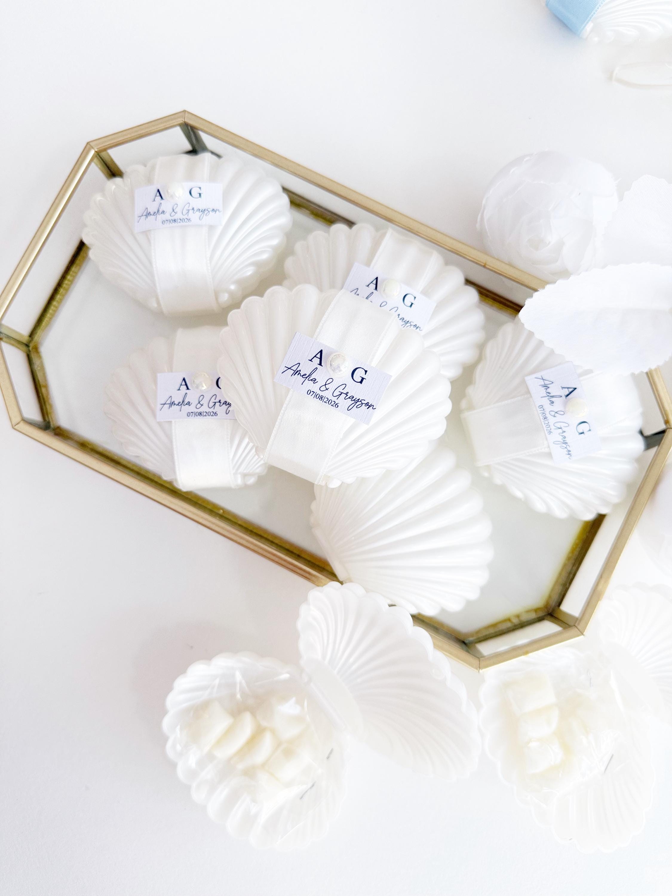 Custom Shell Wedding Favors, Elegant White Seashell Wedding Candy Boxes ...