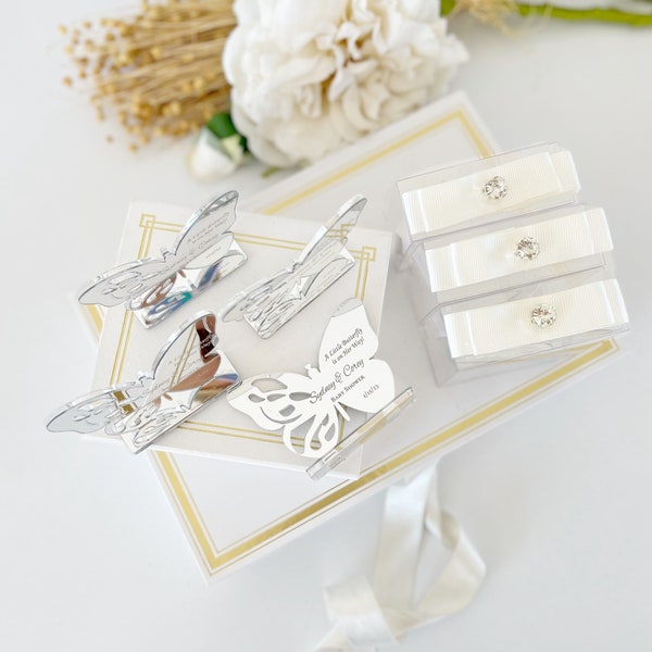 Custom Silver Butterfly Party Favors, Welcome Baby, Quinceanera Favors, Sweet 16 Favors, Baby Shower Party Gift, Birthday Party Favors