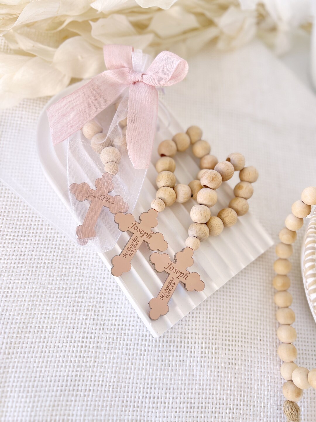 Christening Favors Personalized Mini Wooden Baptism Rosary Etsy