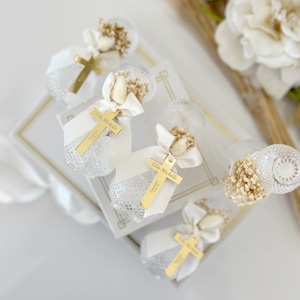 Bottiglietta di vetro per acqua santa personalizzata per il battesimo, bomboniere per il battesimo per bambino e bambina, bomboniere per il battesimo, bomboniere per il battesimo, bomboniere per la prima comunione.